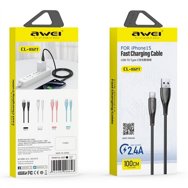 USB cable Awei CL-182T USB to USB-C 1.0m white