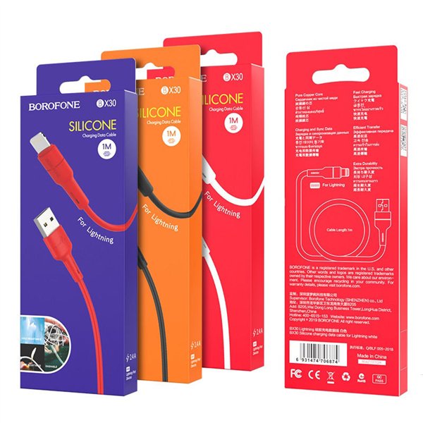 USB cable Borofone BX30 Lightning 1.0m silicone white
