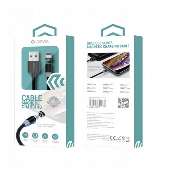 USB cable Devia Gracious Magnetic Lightning 1.0m 5V 2.1A black