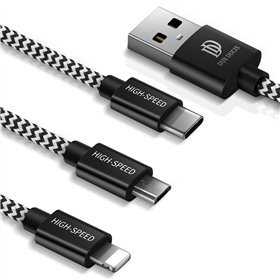 USB kabelis Dux Ducis K-ONE 3in1 microUSB-Lightning-Type-C FastCharging 1.2m