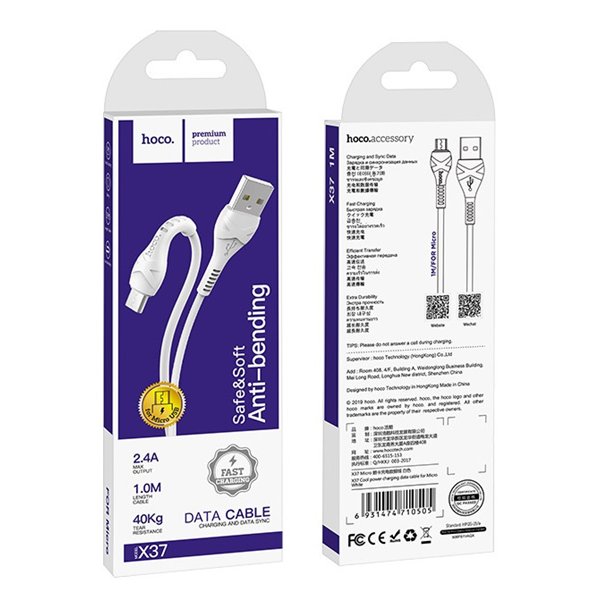 USB cable Hoco X37 Cool Power microUSB 1.0m white