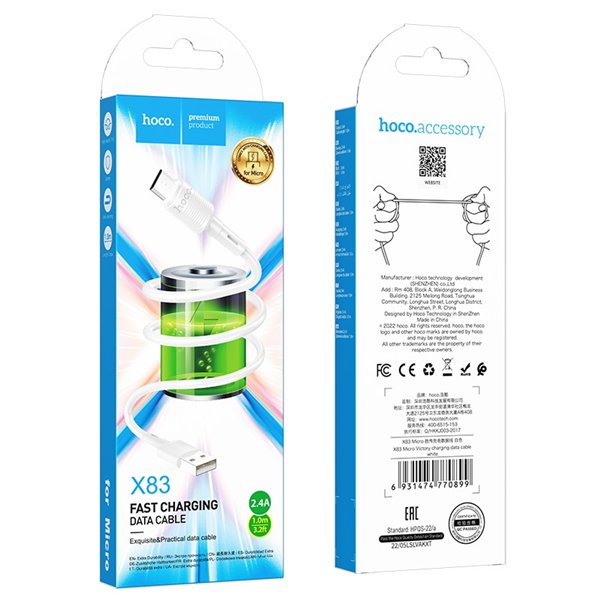 USB cable Hoco X83 USB-A to MicroUSB 1.0m white