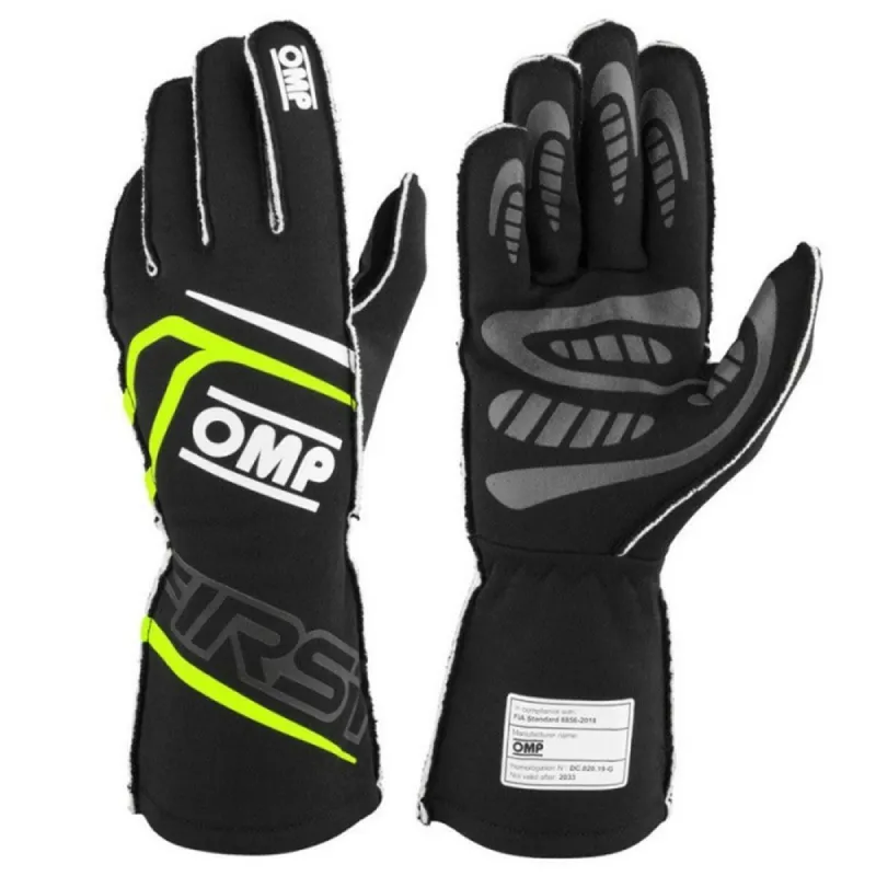 Karting Gloves OMP MY2025 Geltona Juoda FIA 8856-2018