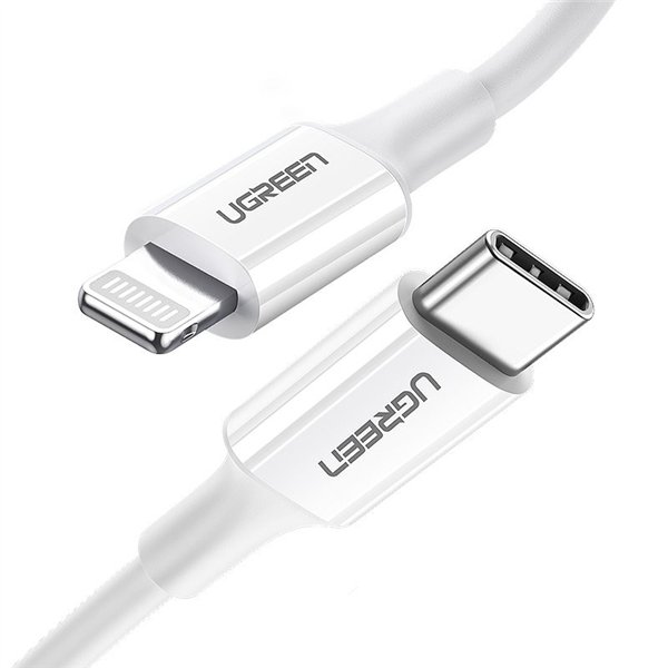 USB kabelis Ugreen US171 MFi USB-C to Lightning 3A 1.0m baltas