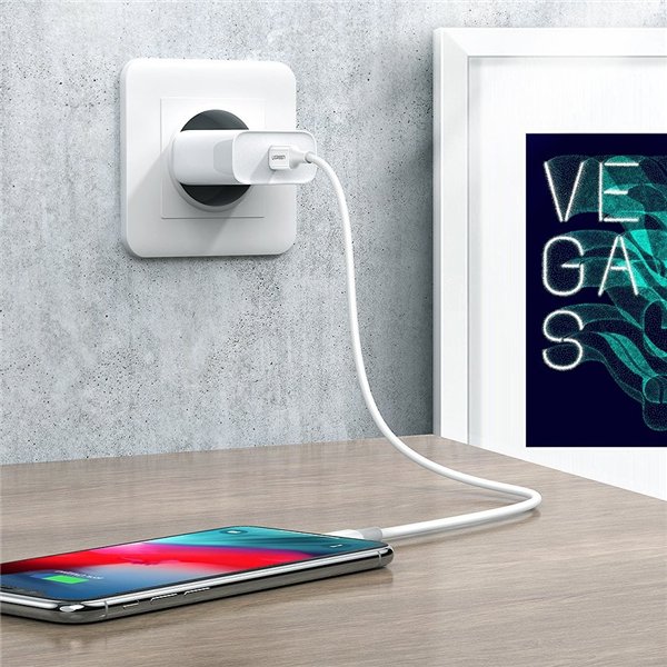 USB kabelis Ugreen US171 MFi USB-C to Lightning 3A 1.0m baltas