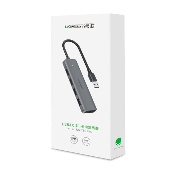 USB šakotuvas Ugreen CM219 USB-A to 4xUSB-A (MicroUSB Power Supply) pilkas
