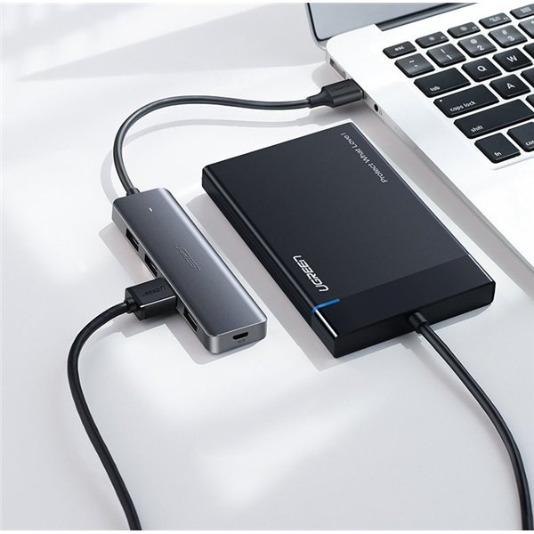 USB šakotuvas Ugreen CM219 USB-C to 4xUSB-A (USB-C Power Supply) pilkas