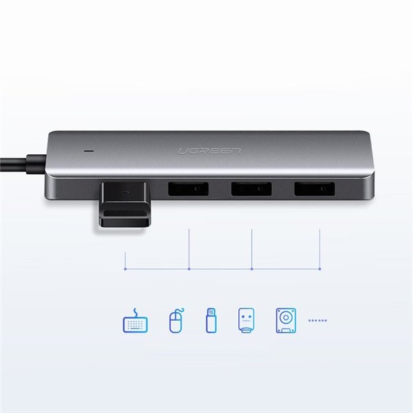 USB hub Ugreen CM219 USB-C to 4xUSB-A (USB-C Power Supply) grey