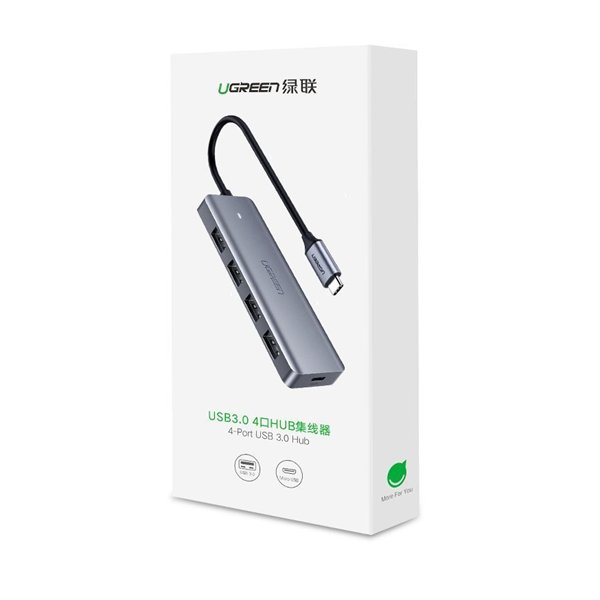 USB šakotuvas Ugreen CM219 USB-C to 4xUSB-A (USB-C Power Supply) pilkas
