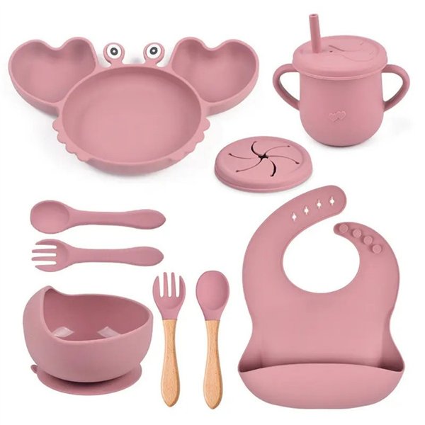 Children's silicone tableware set Reach Crab-9, pink