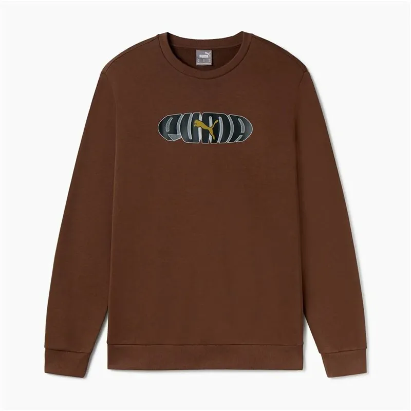 Men’s Sweatshirt without Hood Puma Essentials+ Graphic Crew Fl Hombre Brown