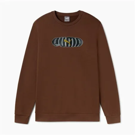 Men’s Sweatshirt without Hood Puma Essentials+ Graphic Crew Fl Hombre Brown