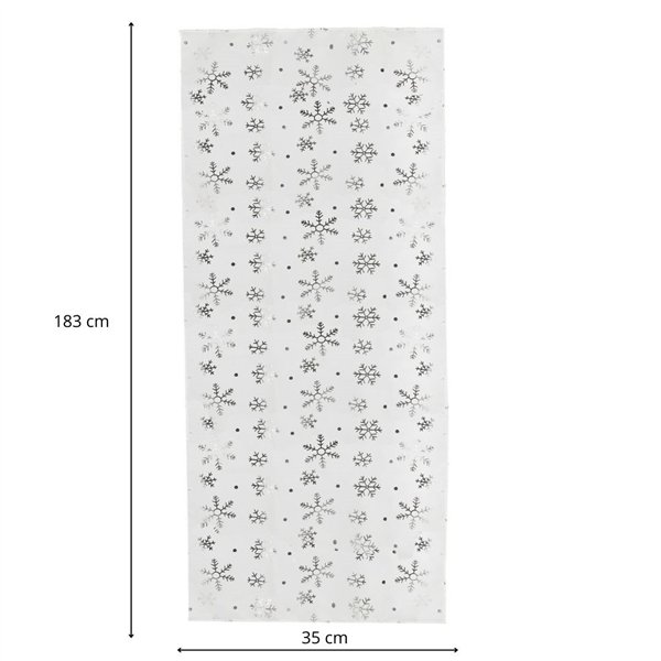 Kalėdinė stalo takelis Springos CA1220, 183x35 cm, baltas, su snaigių raštu