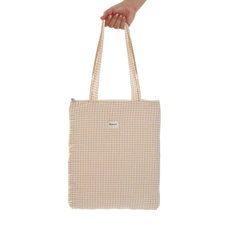 Women's Handbag Versa Vichy Beige 40 x 33 cm