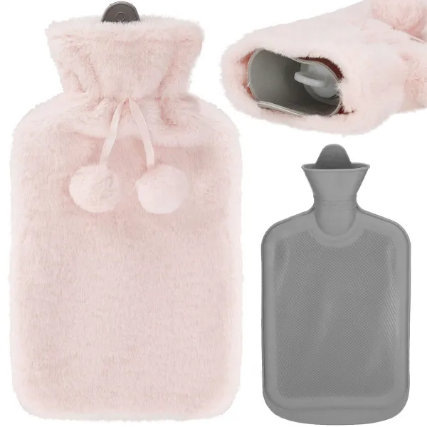 Rubber Hot Water Bottle with Plush Cover Hand Warmer Springos HA5250 2L
