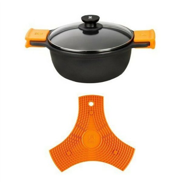 Casserole with glass lid BRA A270332 Black Ø 32 cm