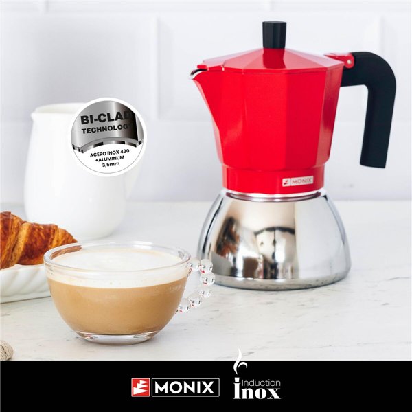 Italian Coffee Pot BRA INOX RED 3T Red