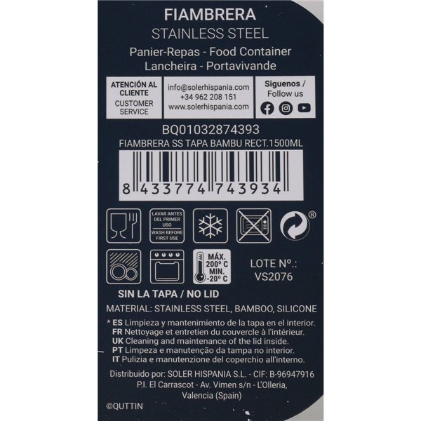 Lunch box Quttin Rectangular (20 x 15,9 x 7,5 cm) (1,5 L)