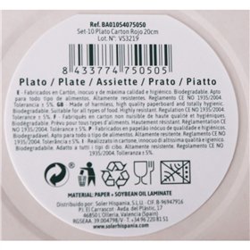 Plate set Algon Cardboard Disposable Red 10Units 20 x 20 x 1,5 cm