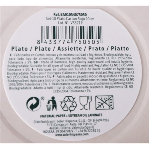 Plate set Algon Cardboard Disposable Red 10Units 20 x 20 x 1,5 cm