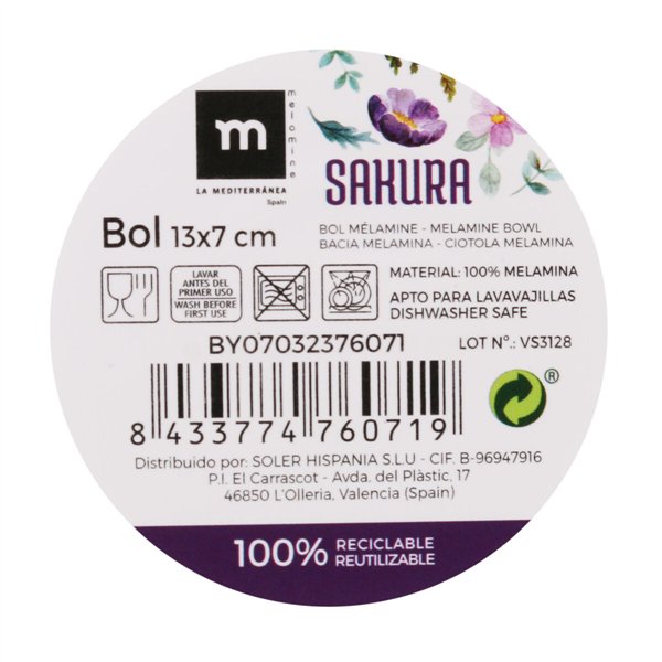 Snack Bowl La Mediterránea Sakura Multicolour Floral 24 Units