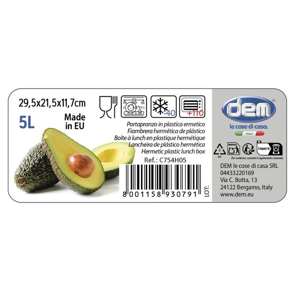 Rectangular Lunchbox with Lid Dem 5 L Rectangular 29,5 x 21,5 x 11,7 cm (8 Units)