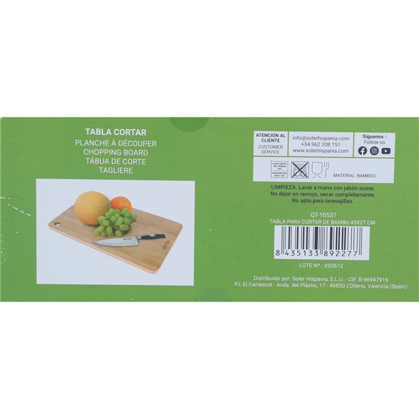 Bamboo Cutting Board Quttin Quttin (45 x 27 cm) Bamboo (6 Units)