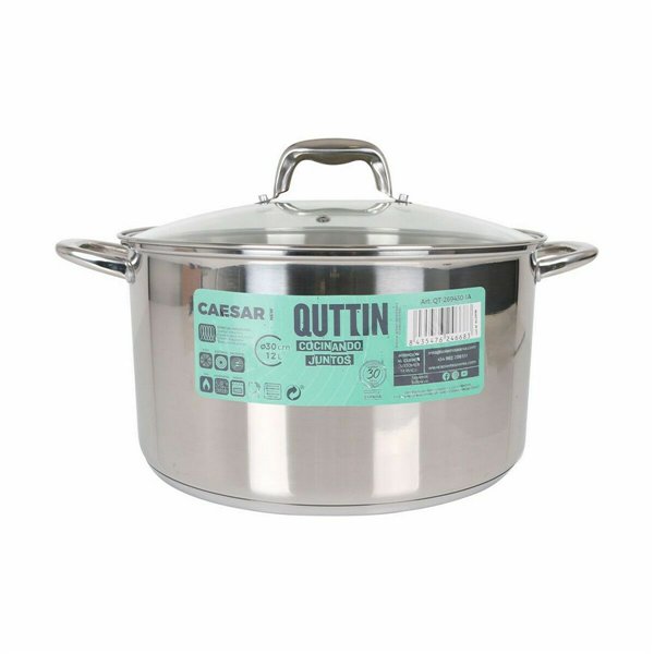 Pot with Glass Lid Quttin Caesar Steel ø 30 x 17,5 cm (2 Units)