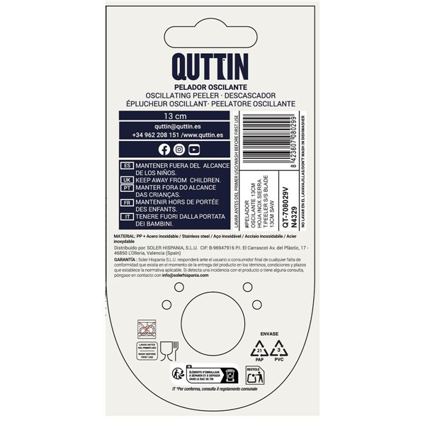 Peeler Quttin 50340 Oscillation Stainless steel 8 x 13 cm (24 Units) (8 x 13 cm)