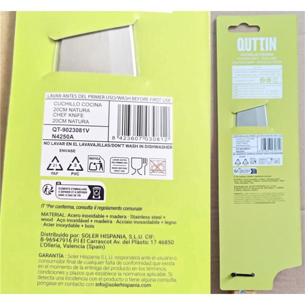 Kitchen Knife Quttin GR40773 20 cm (24 Units)