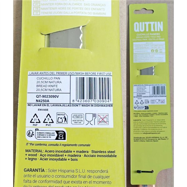 Bread Knife Quttin 49905 Wood 32 Units 33 cm