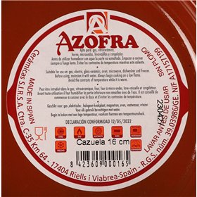 Saucepan Azofra Baked clay 15 x 15 x 3,2 cm (24 Units)
