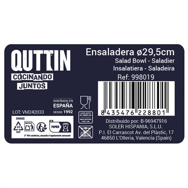 Salad Bowl Quttin Silver Ø 29,5 cm Steel (6 Units)