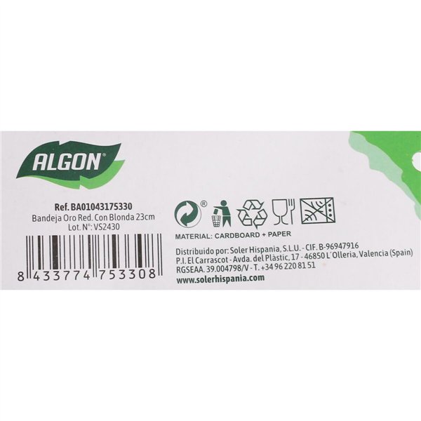 Snack tray Algon Golden Circular 23 x 23 x 1,5 cm (48 Units)