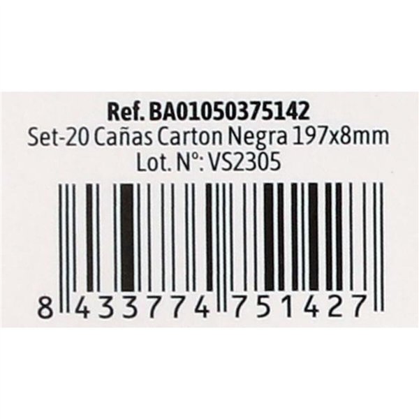 Straws Algon Cardboard Black 20 Pieces 24 Units