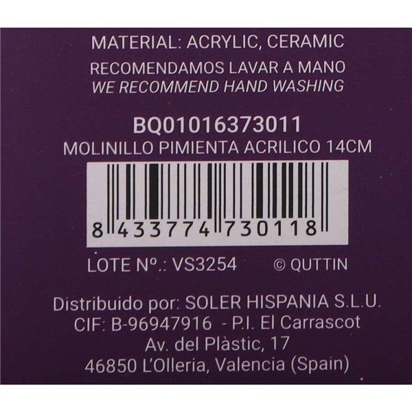 Spice Grinder Quttin 6,5 x 6,5 x 15 cm (18 Units)