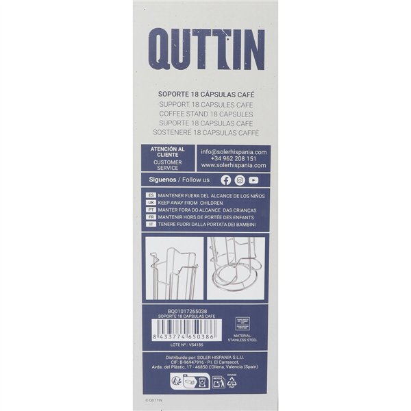 Stand for 18 Coffee Capsules Quttin 49538 11,5 x 33 cm (6 Units)