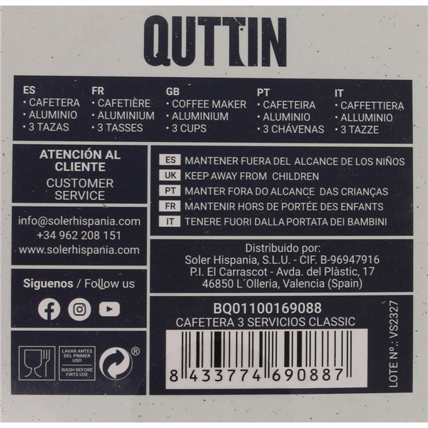 Italian Coffee Pot Quttin 105187 (6 Units)