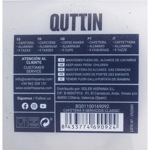 Italian Coffee Pot Quttin 9 Cups (6 Units)