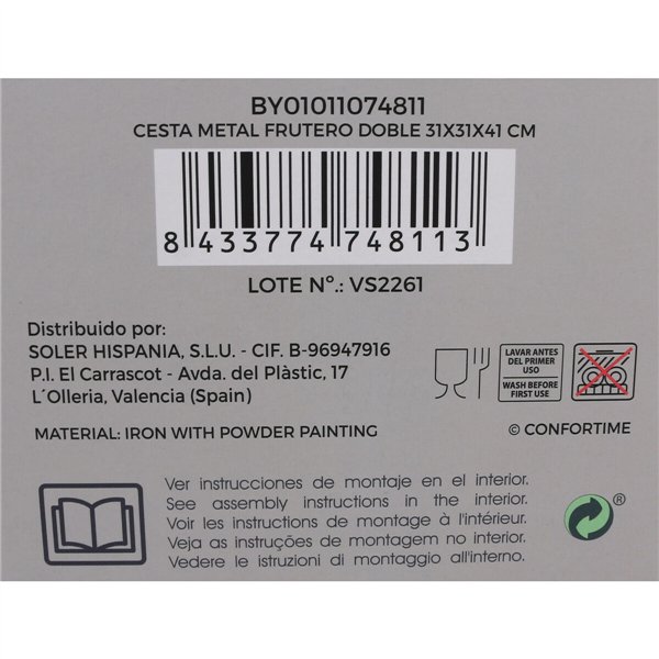 Fruit Bowl Confortime Double Metal 31 x 31 x 41 cm (4 Units)