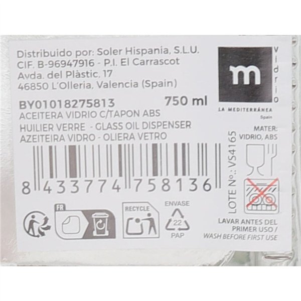 Cruet Anna Glass 750 ml (12 Units)