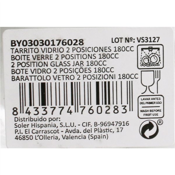 Jar Mediterraneo Glass 180 ml 8 x 6,1 x 8 cm (60 Units)