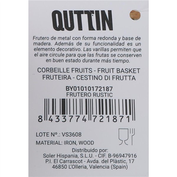 Fruit Bowl Confortime Rustic Black 25 x 25 x 13 cm 390 cm (12 Units)