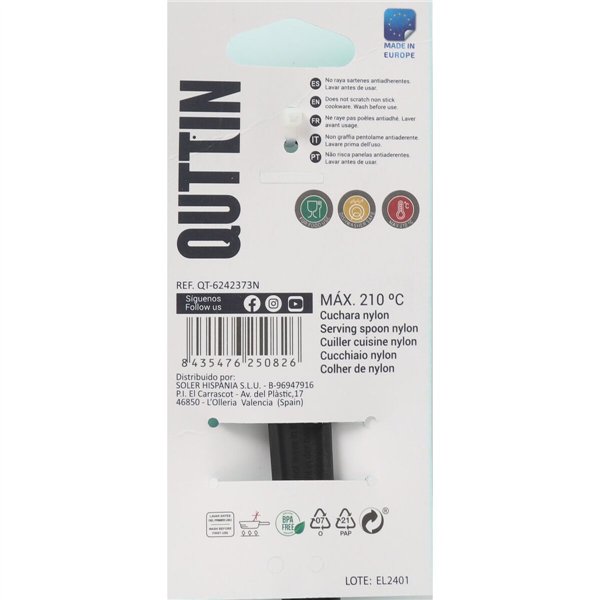 Ladle Quttin Nylon Black 29 x 6 cm (24 Units)