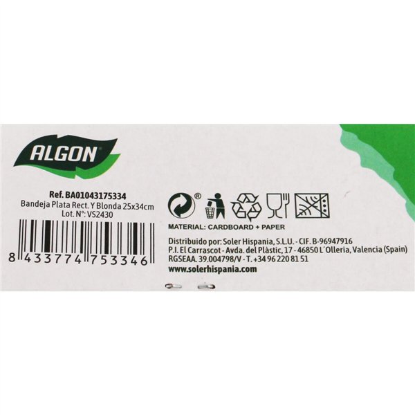 Snack tray Algon Silver Rectangular 25,5 x 35 x 2 cm Disposable (48 Units)