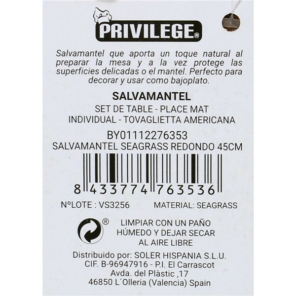 Table Mat Privilege Marine algae Brown Ø 45 cm (36 Units)