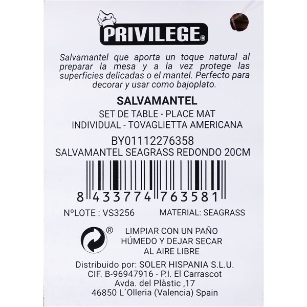 Table Mat Privilege Marine algae Brown Ø 20 cm (36 Units)