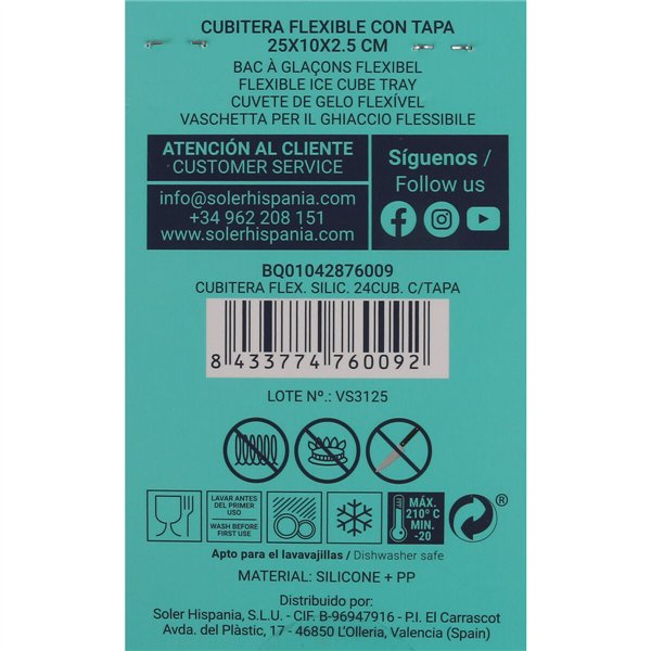 Ice Cube Mould Quttin Silicone 24 x 10 x 2,5 cm (24 Units)