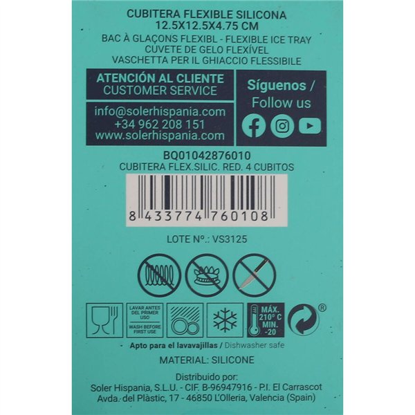 Ice Cube Mould Quttin Silicone 12,5 x 12,5 x 4,75 (24 Units)