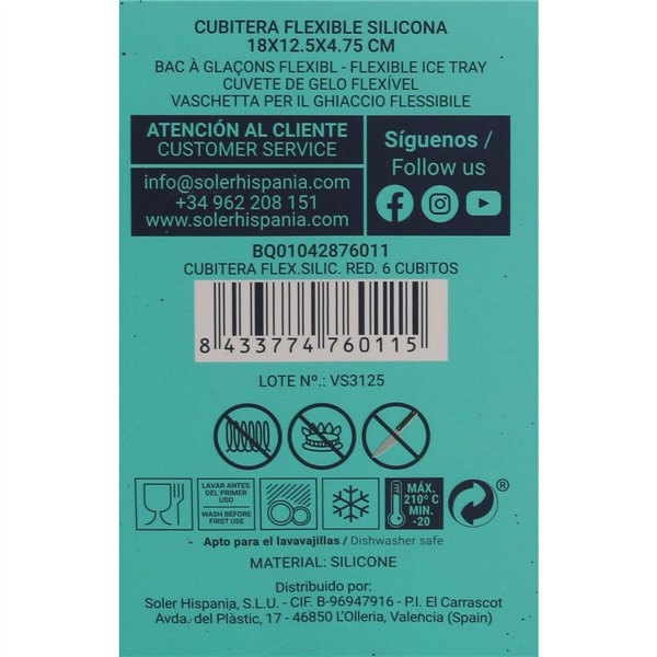 Ice Cube Mould Quttin Silicone 18 x 12,5 x 4,75 cm (24 Units)